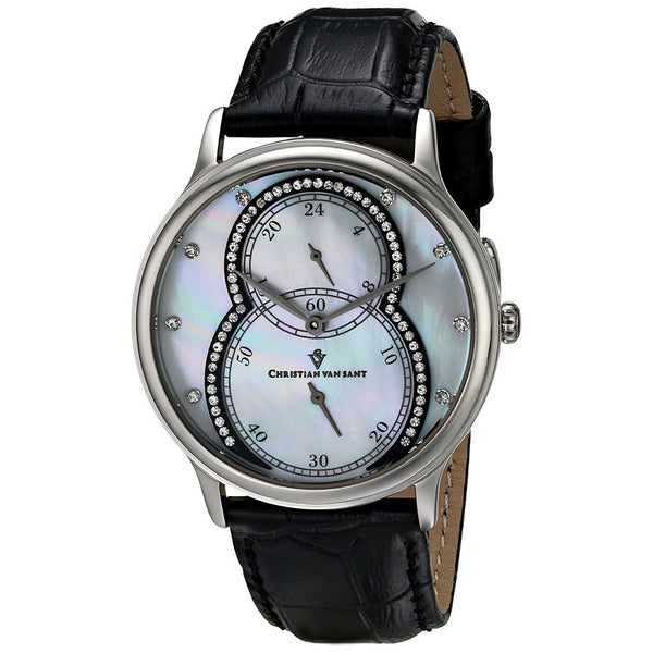 Christian Van Sant Women's CV5410 Infinie Crystal Black Leather Watch