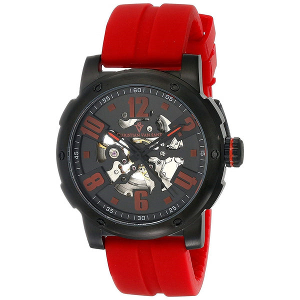 Christian Van Sant Men's CV6132 Skeleton Red Rubber Watch