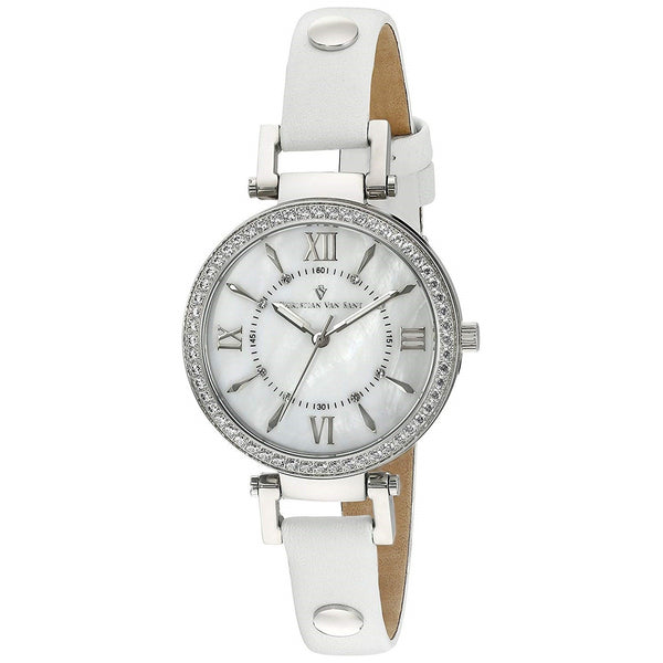 Christian Van Sant Women's CV8130 Petite Crystal White Leather Watch