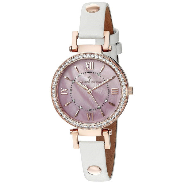 Christian Van Sant Women's CV8133 Petite Crystal White Leather Watch