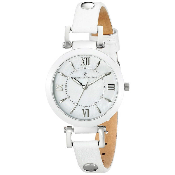 Christian Van Sant Women's CV8161 Petite Crystal White Leather Watch