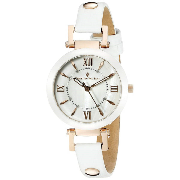 Christian Van Sant Women's CV8163 Petite Crystal White Leather Watch