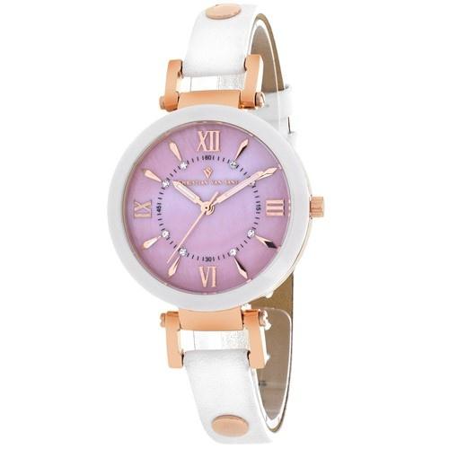Christian Van Sant Women's CV8164 Petite White Leather Watch