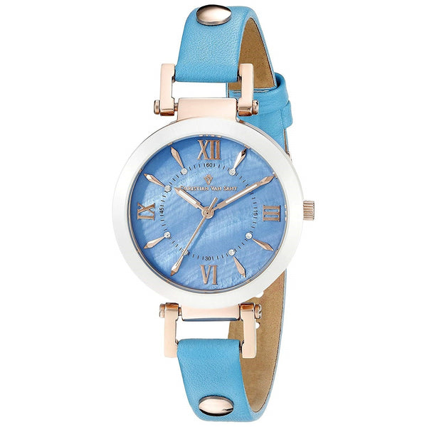 Christian Van Sant Women's CV8165 Petite Crystal Blue Leather Watch