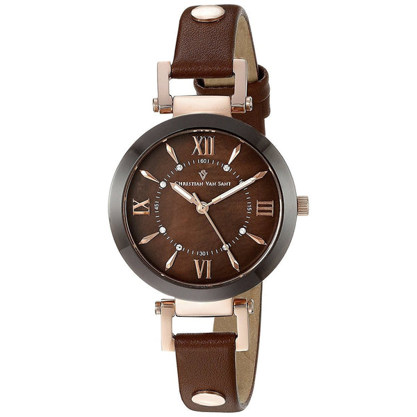 Christian Van Sant Women's CV8166 Petite Crystal Brown Leather Watch