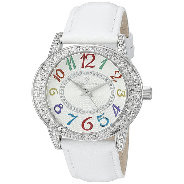 Christian Van Sant Women's CV8410 Jazz Crystal White Leather Watch
