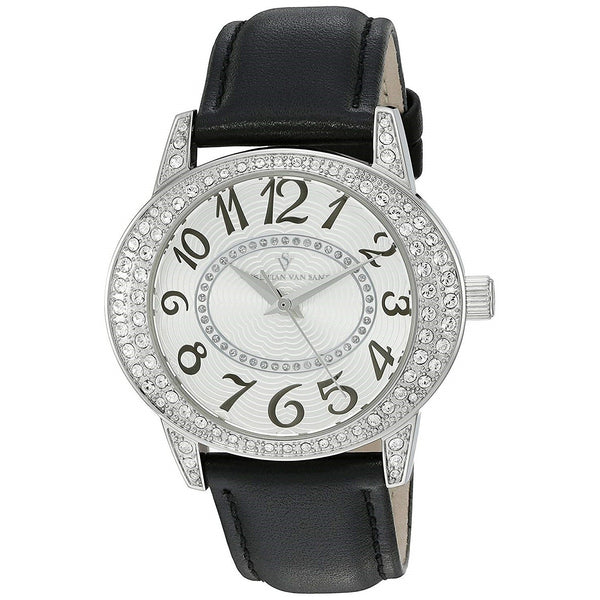 Christian Van Sant Women's CV8411 Jazz Crystal Black Leather Watch