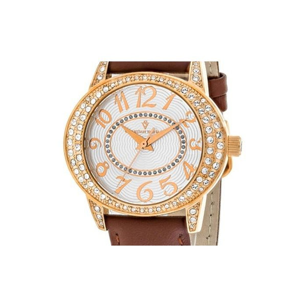Christian Van Sant Women's CV8413 Jazz Crystal Brown Leather Watch