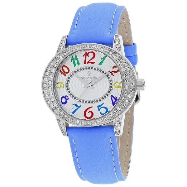 Christian Van Sant Women's CV8414 Jazz Crystal Blue Leather Watch