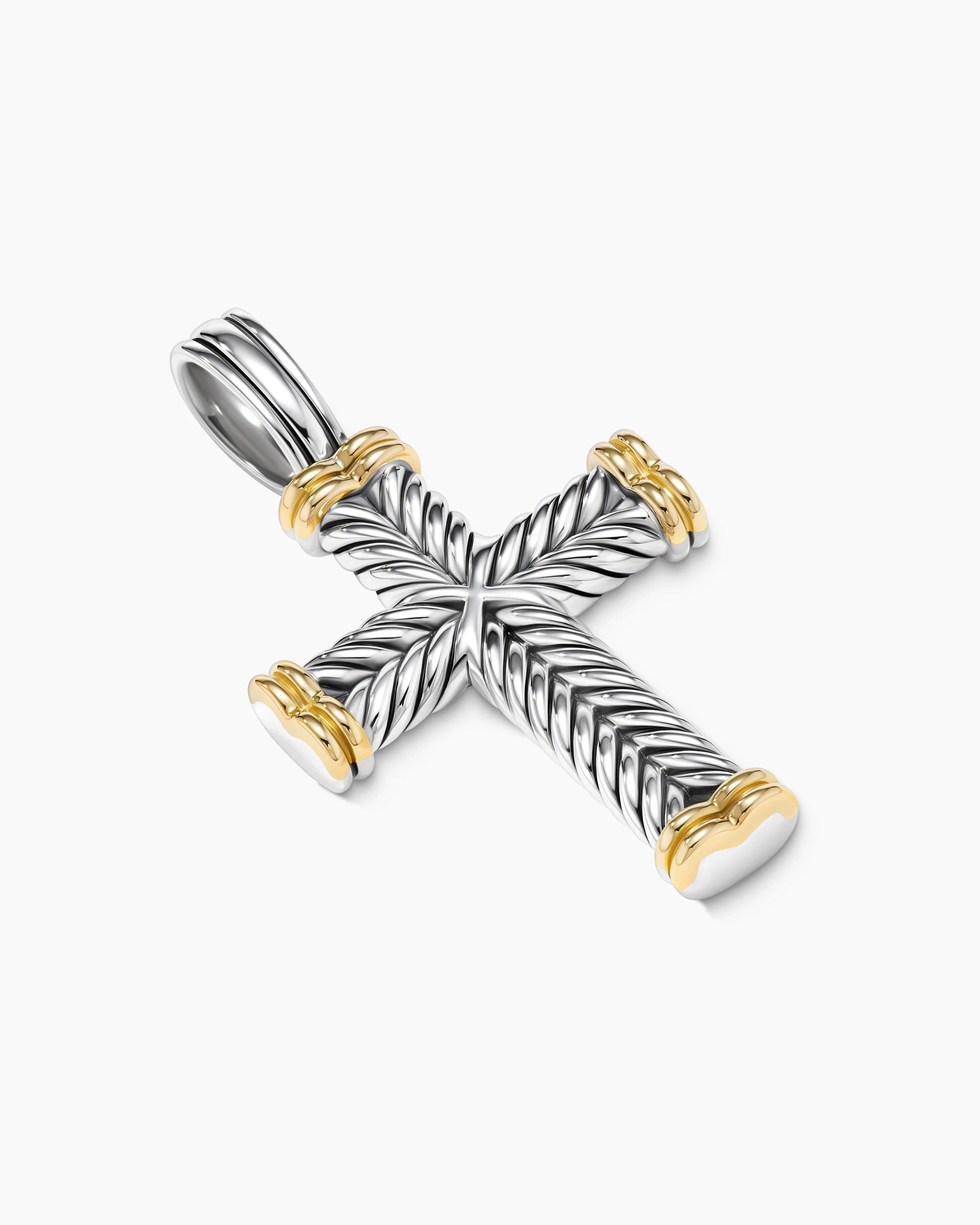 Chevron Cross Amulet Sterling Silver with 18K Yellow Gold, 33mm