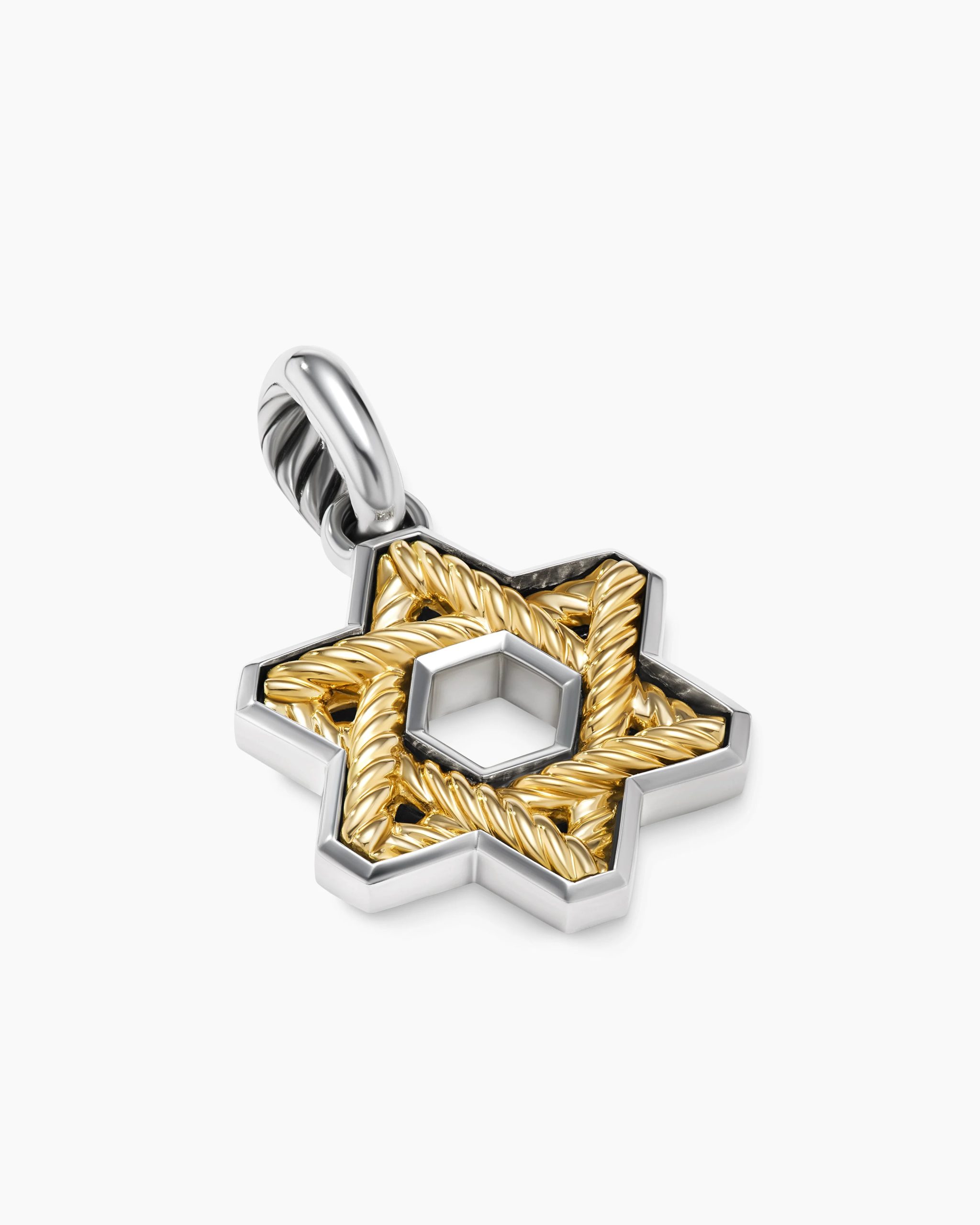 Cable Star of David Amulet Sterling Silver with 18K Yellow Gold, 19mm