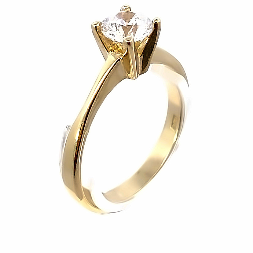 14K Solitaire Four Prone CZ Ring