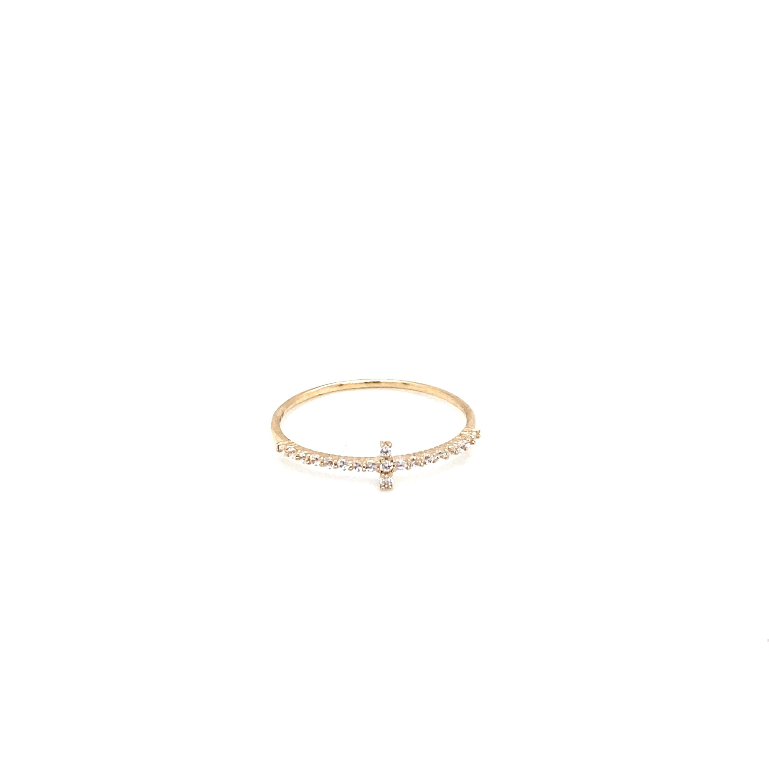 14K Cross Ring With Zirconia
