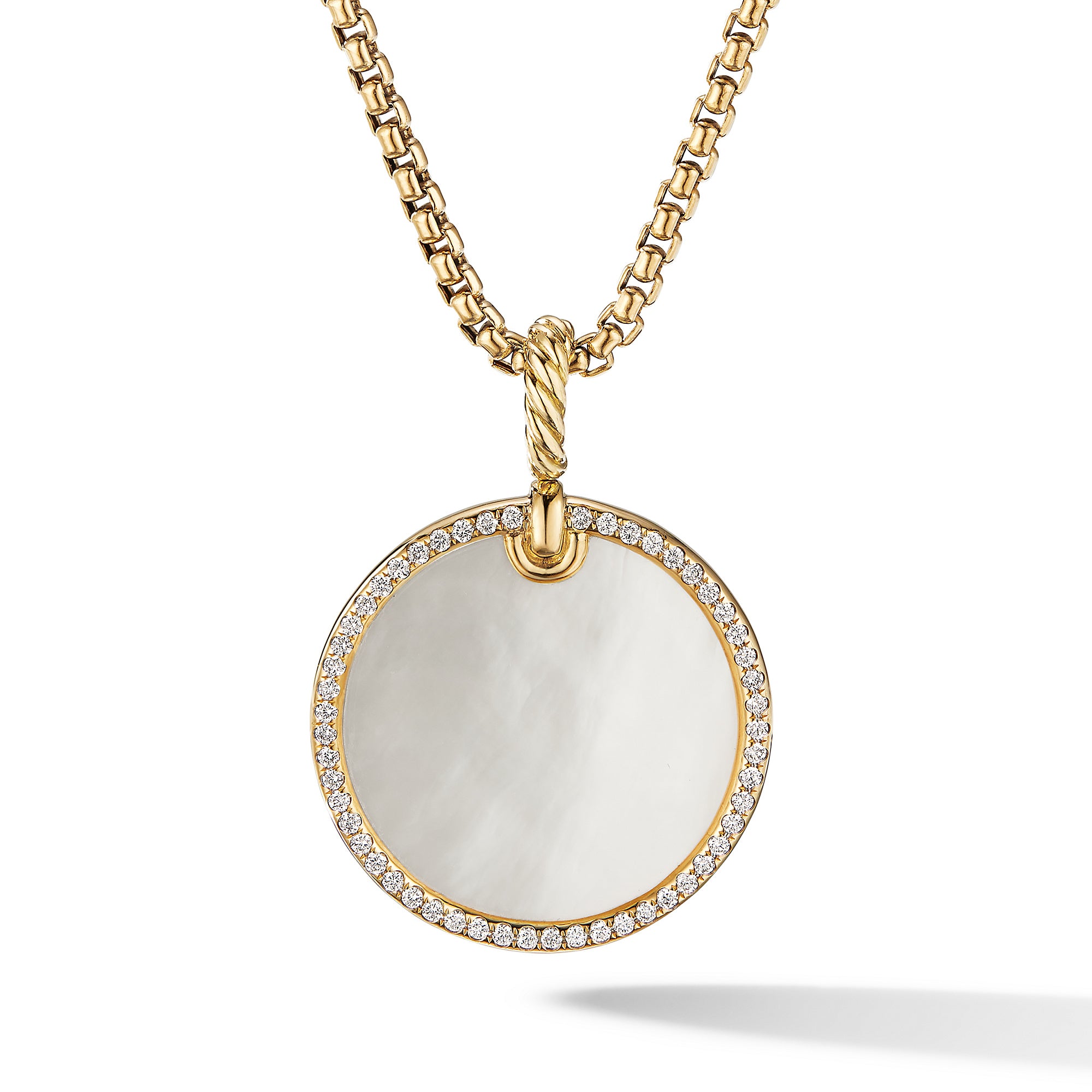 David Yurman Elements Disc Pendant in 18k Gold with Mother of Pearl and Diamond Rim- D16996D88DMPDI