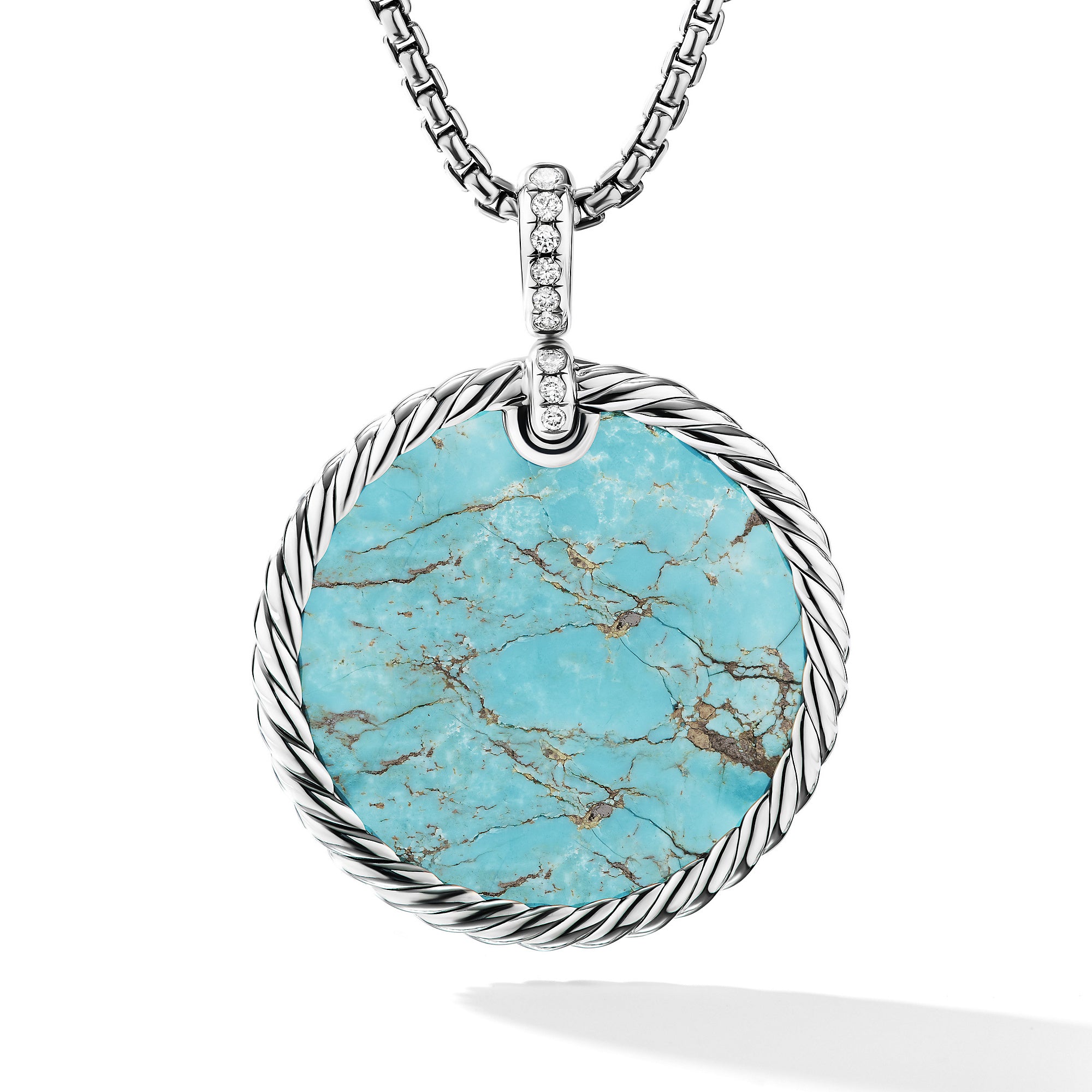 David Yurman Elements Reversible Disc Pendant with Turquoise and Mother of Pearl and Diamonds- D16997DSSDXODI