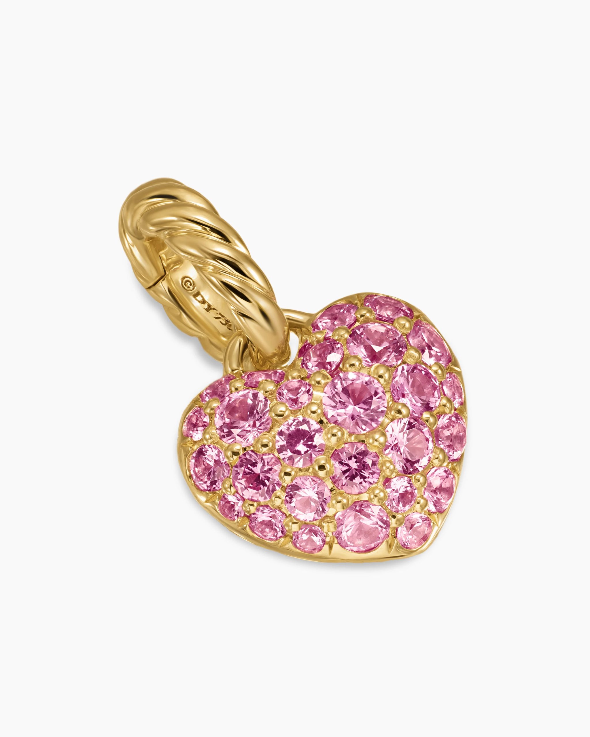 Petite Pavé Heart Amulet 18K Yellow Gold with Pink Sapphires, 7.4mm
