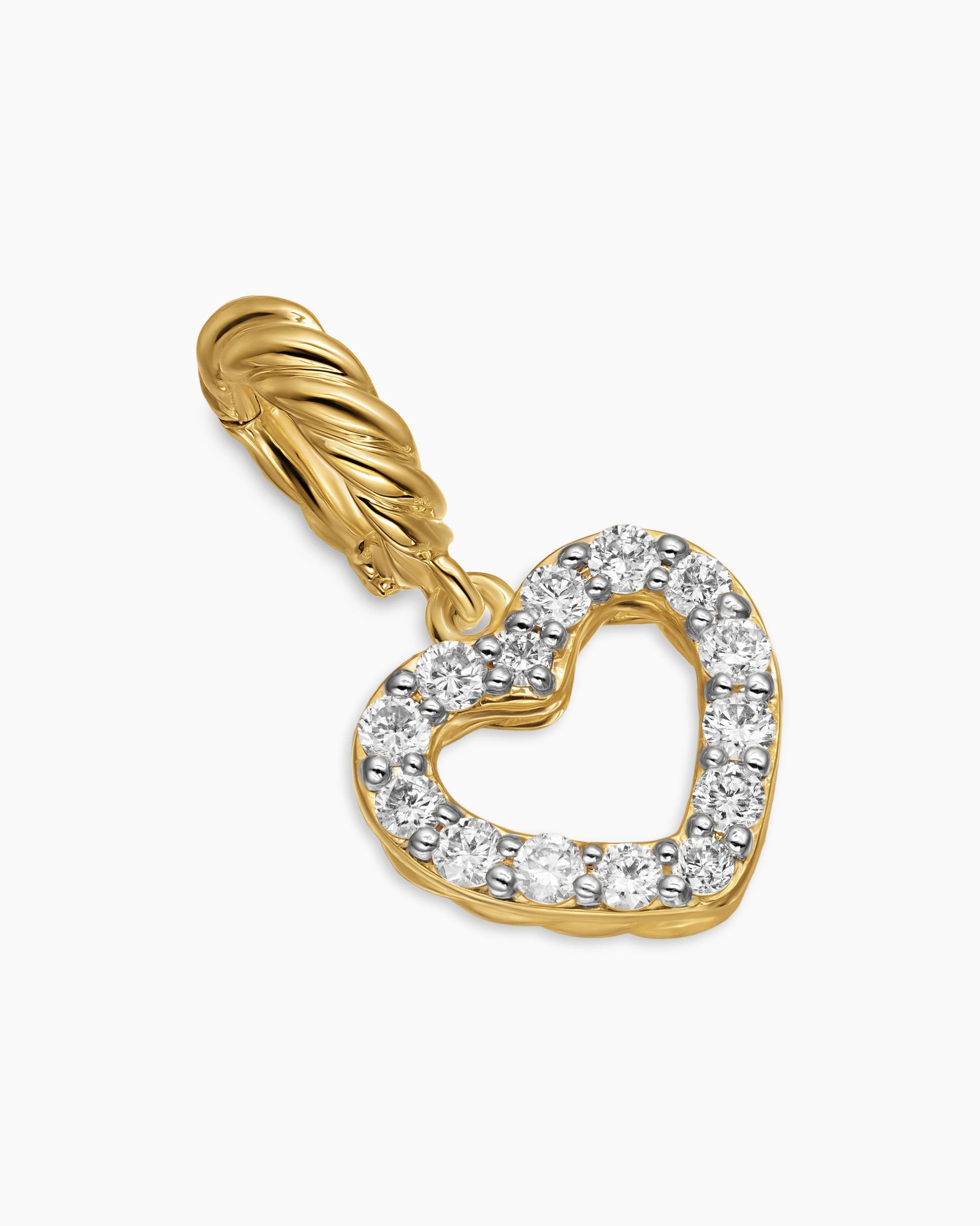 Micro Pavé Open Heart Amulet 18K Yellow Gold with Diamonds, 6.8mm
