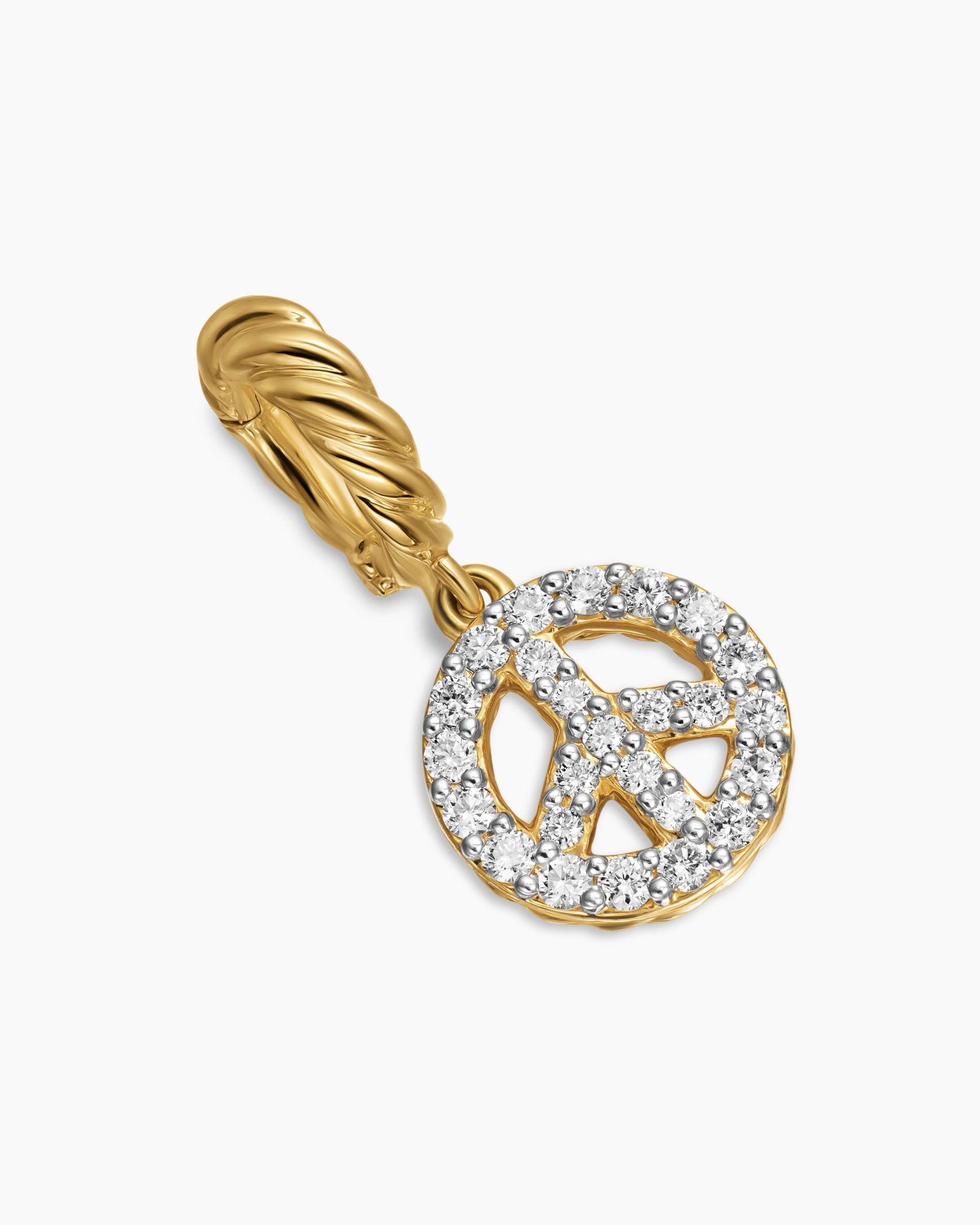 Micro Pavé Peace Sign Amulet 18K Yellow Gold with Diamonds, 7.6mm