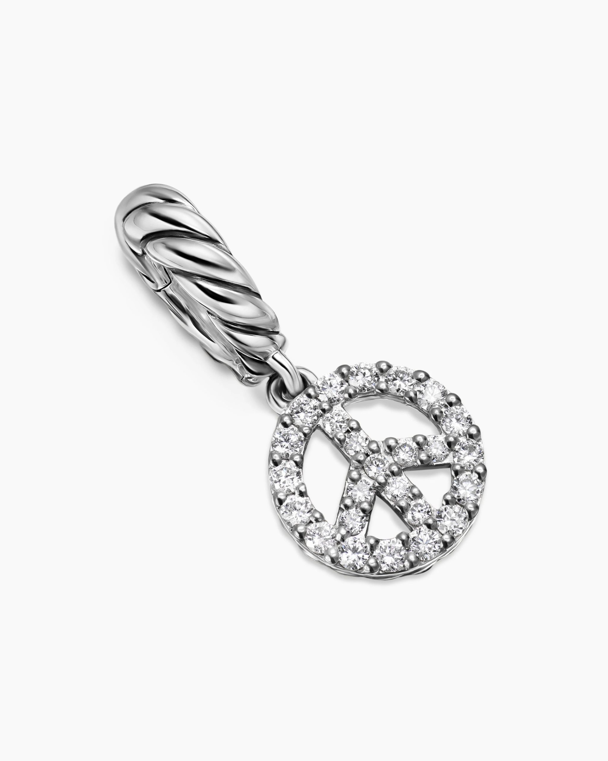 Micro Pavé Peace Sign Amulet Sterling Silver with Diamonds, 7.6mm
