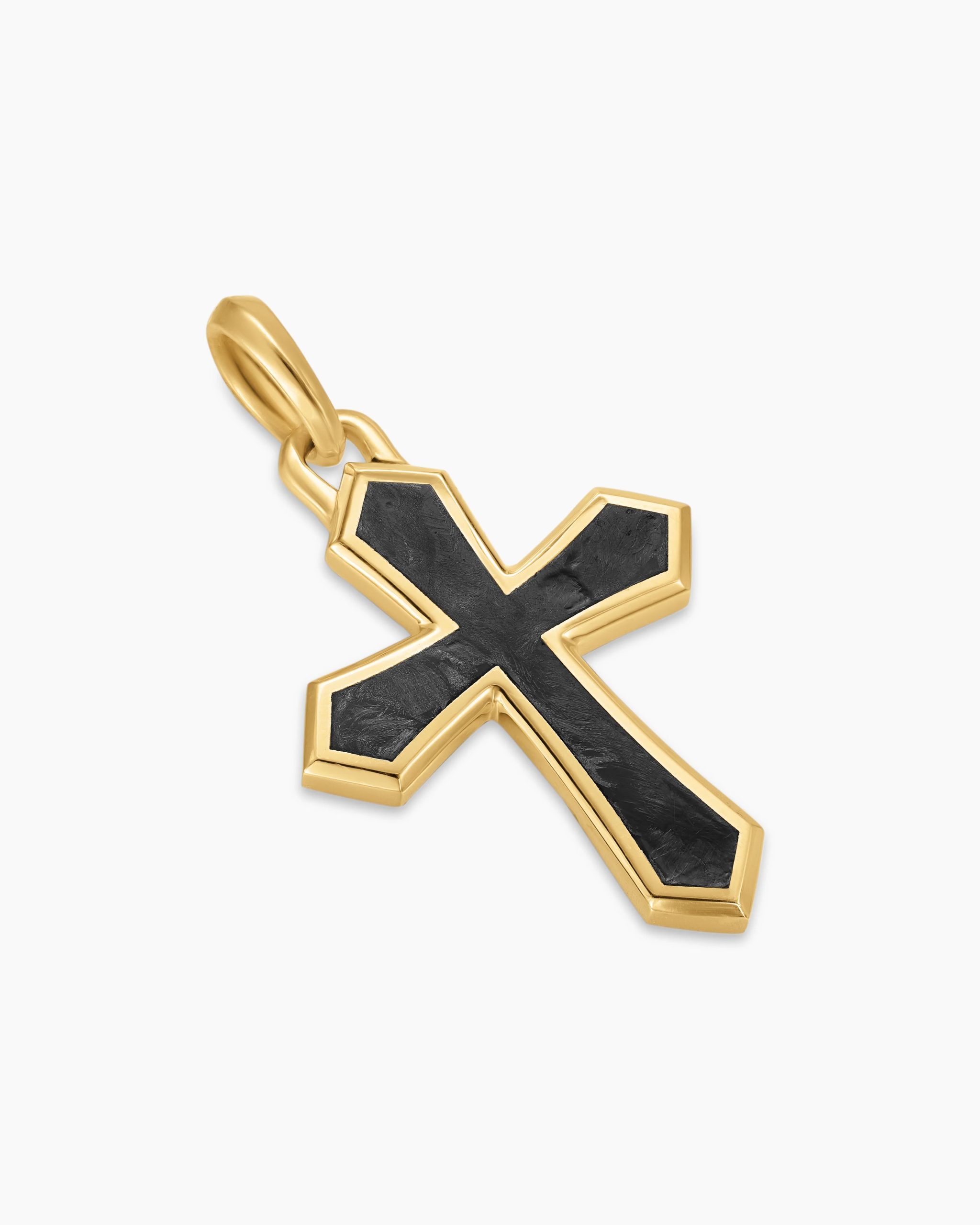 Cross Amulet 18K Yellow Gold with Forged Carbon, 28mm