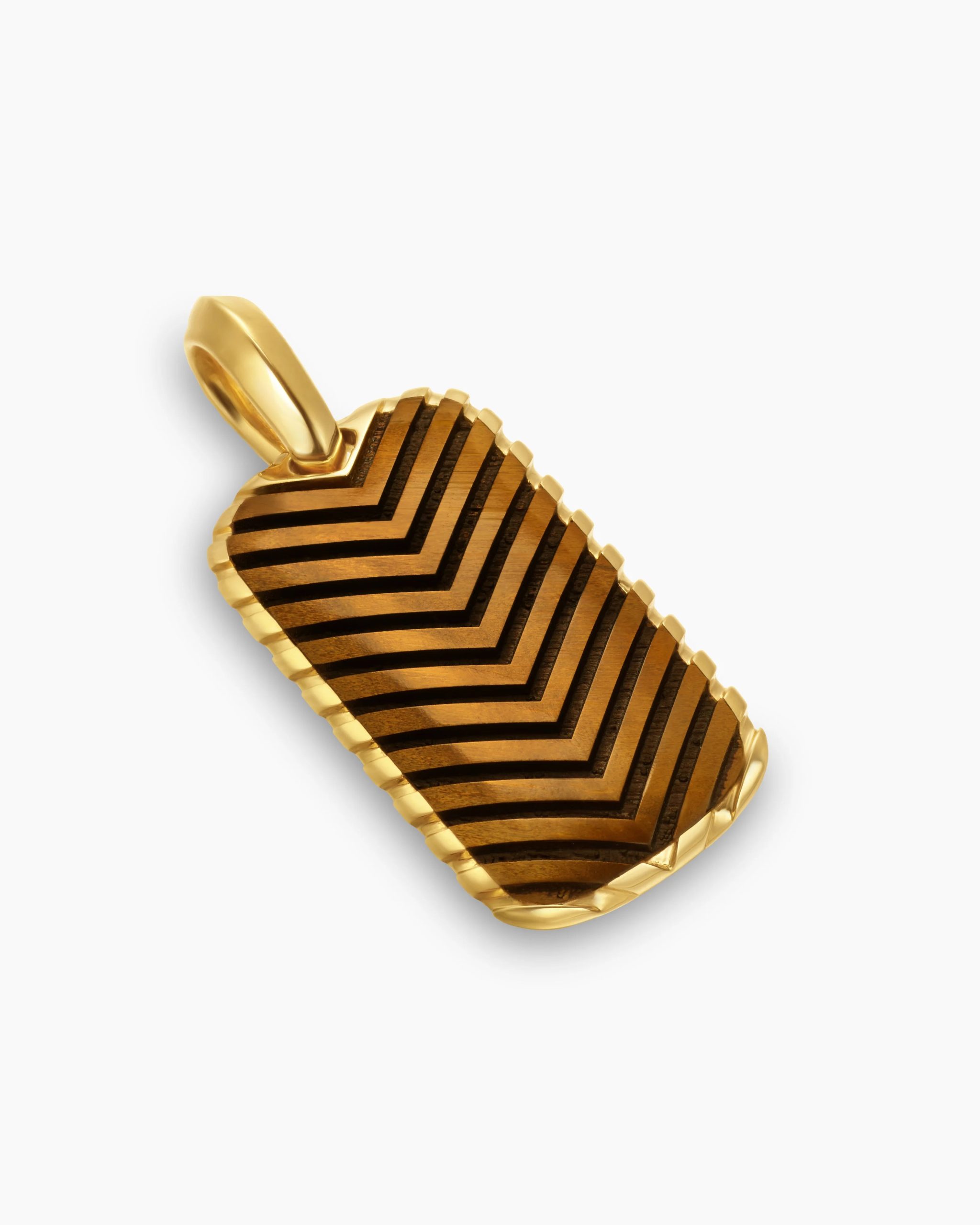 Chevron Tag 18K Yellow Gold with Tiger's Eye, 27mm