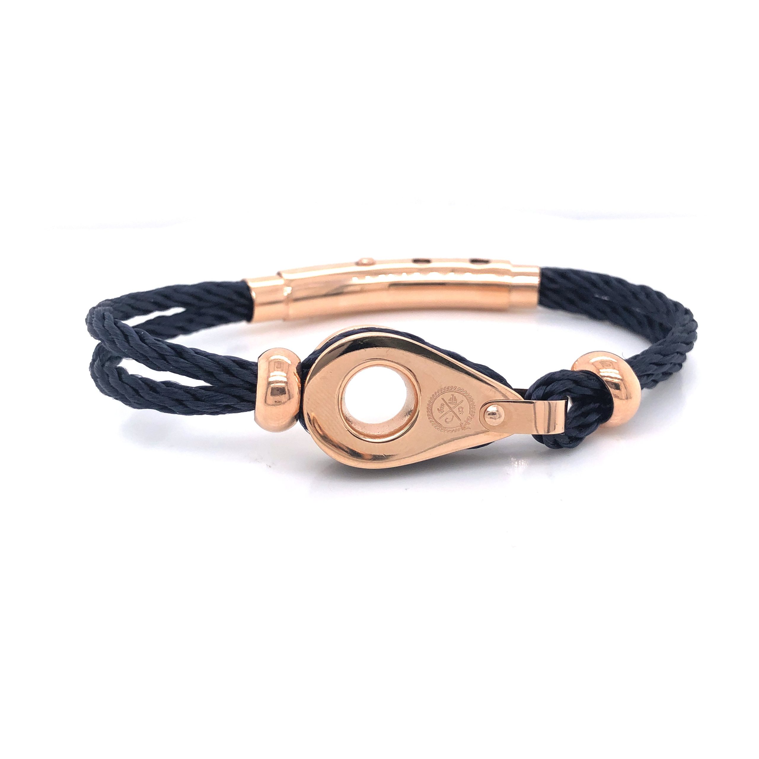 Black Double Rope with Rose-Gold Pulley and Beads Bracelet