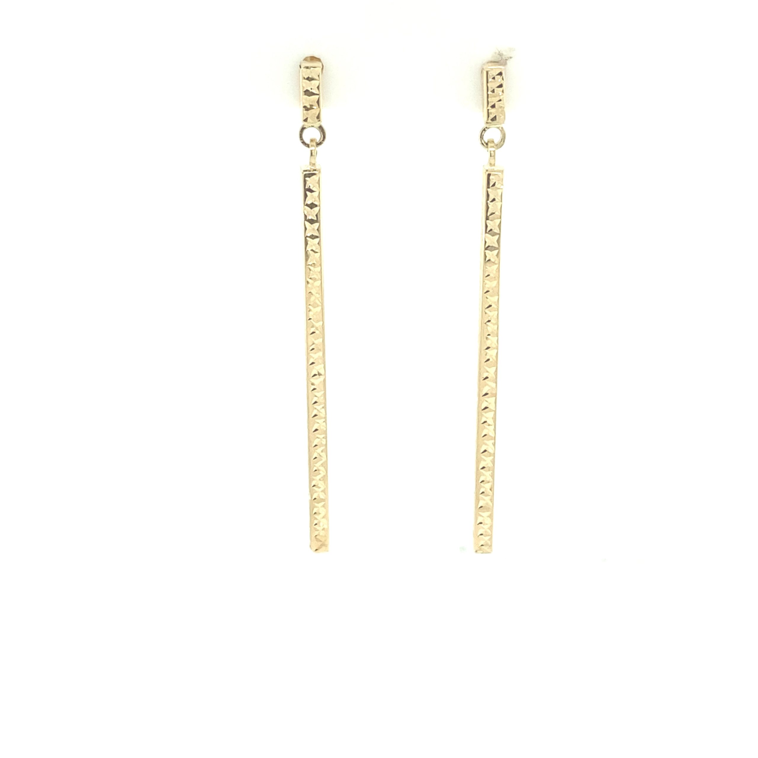 14K Long Earrings Diamond Cut Design