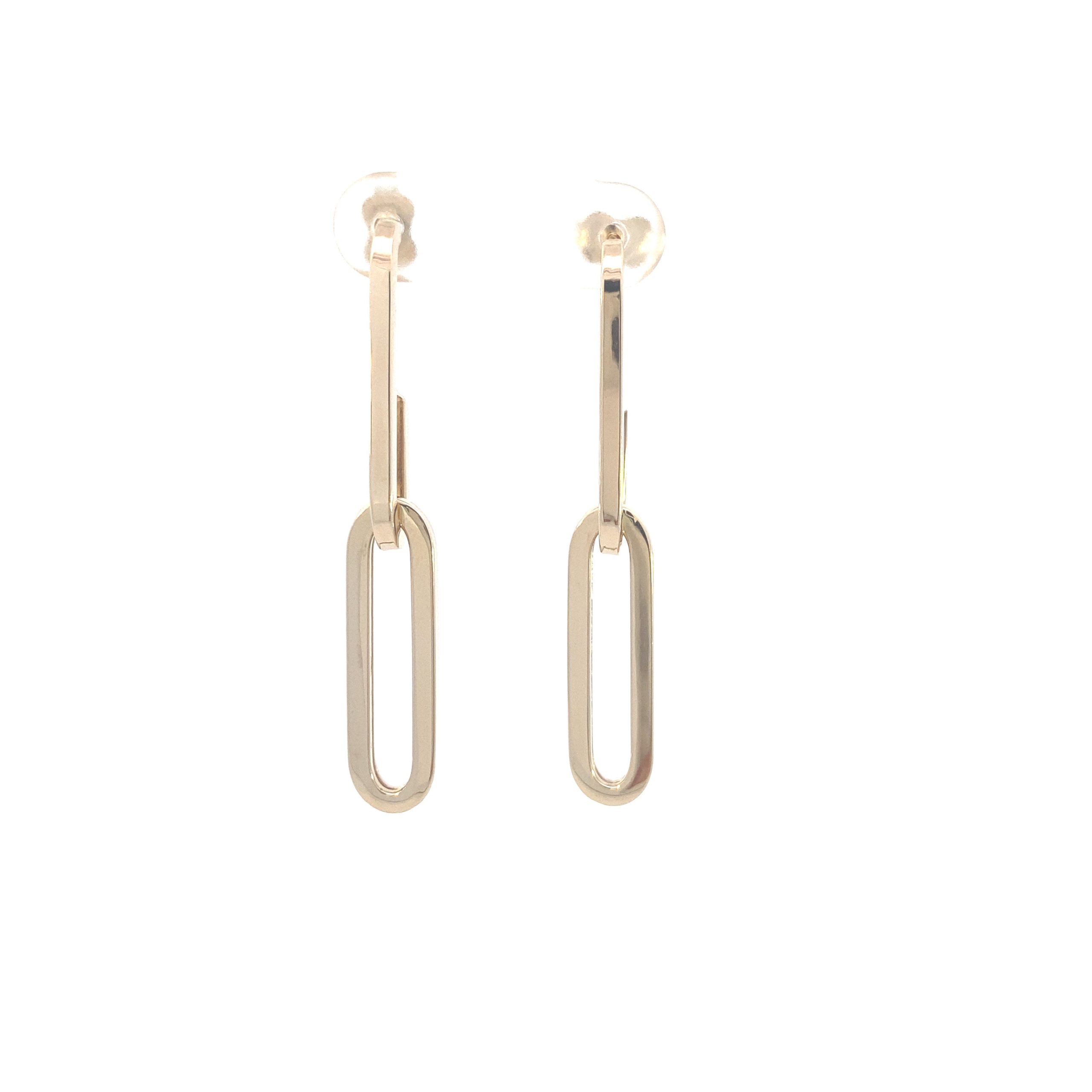14K Gold Long Paper Clip Earrings