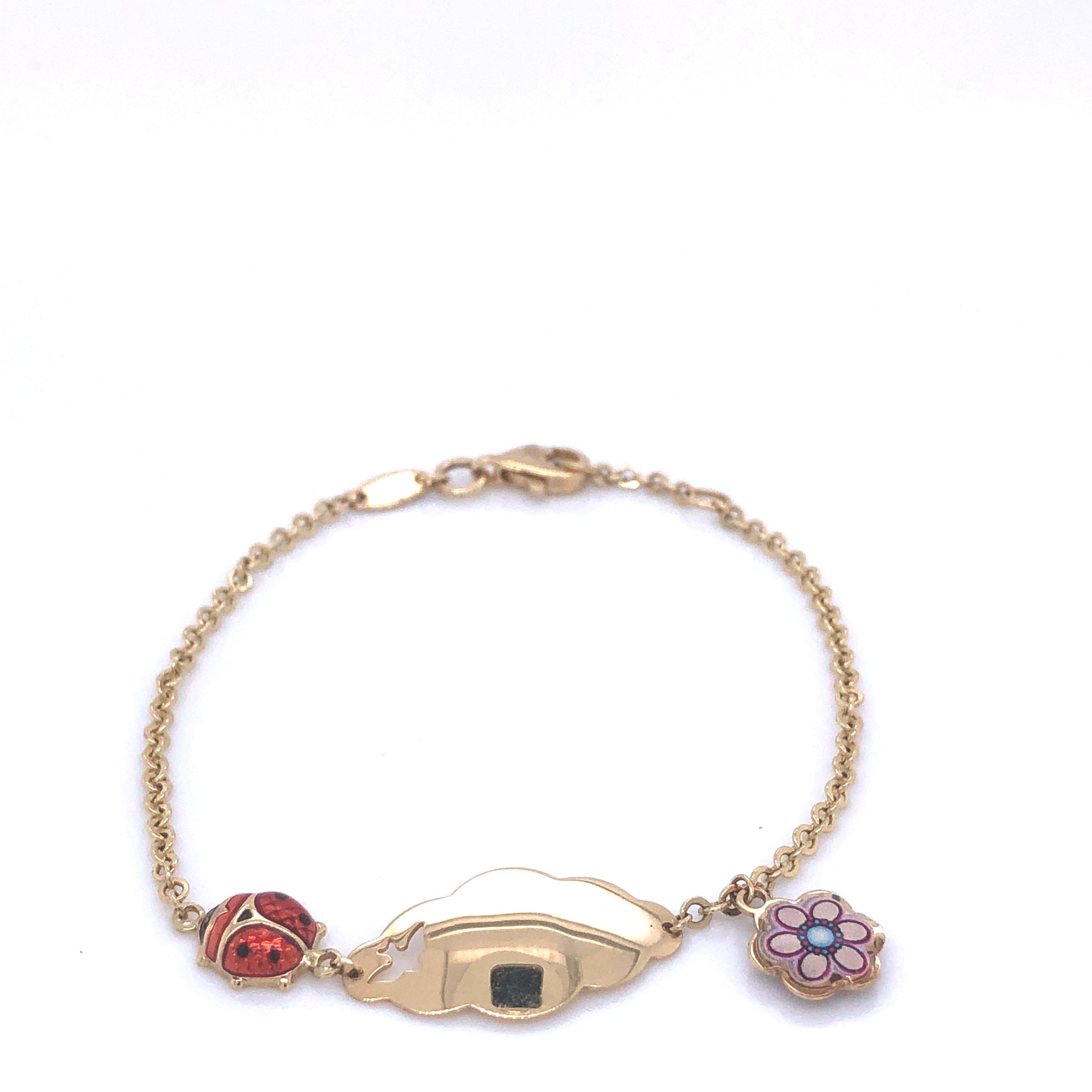 14K Ladybug, Cloud & Flower Gold Baby Bracelet