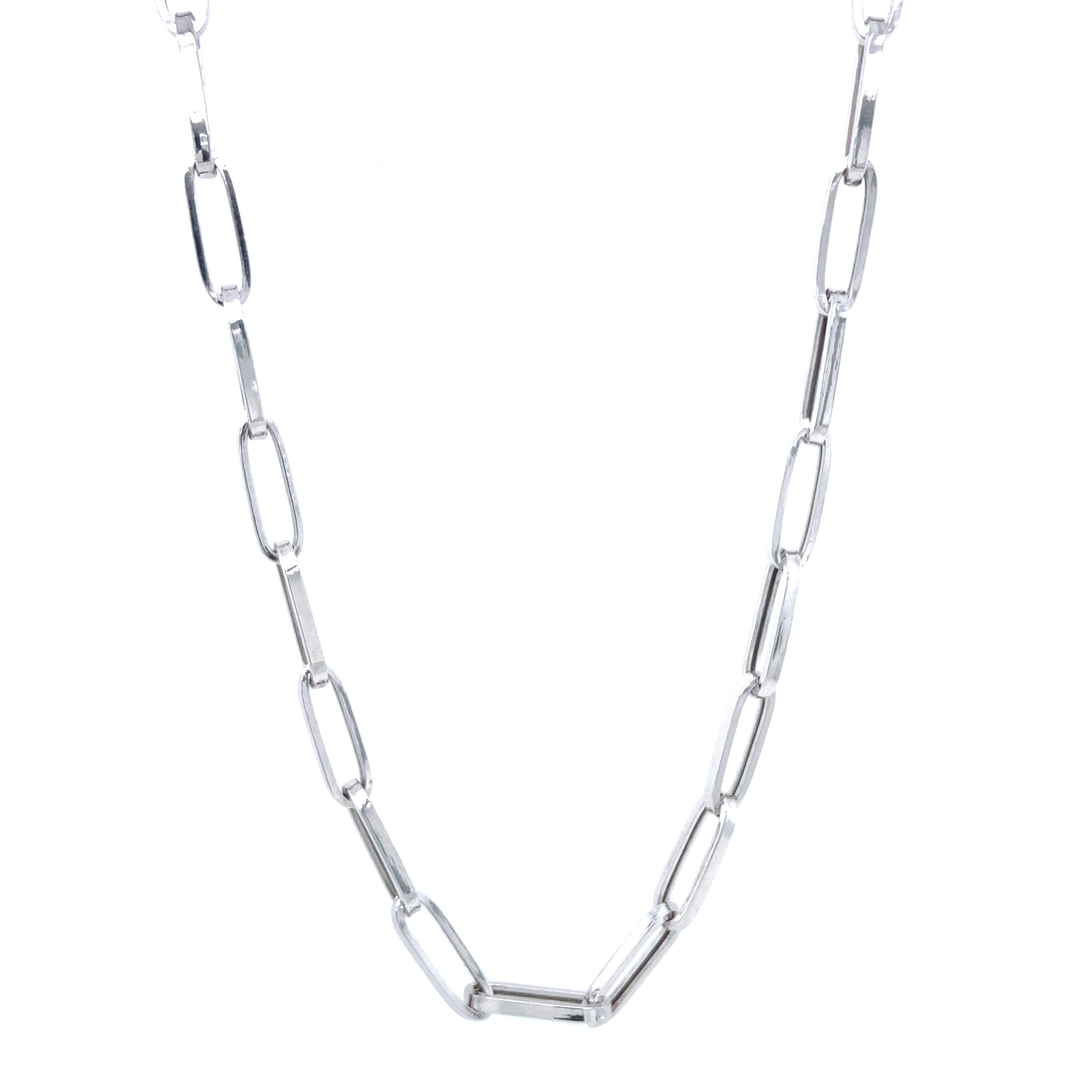 14K White Gold Paper Clip Necklace