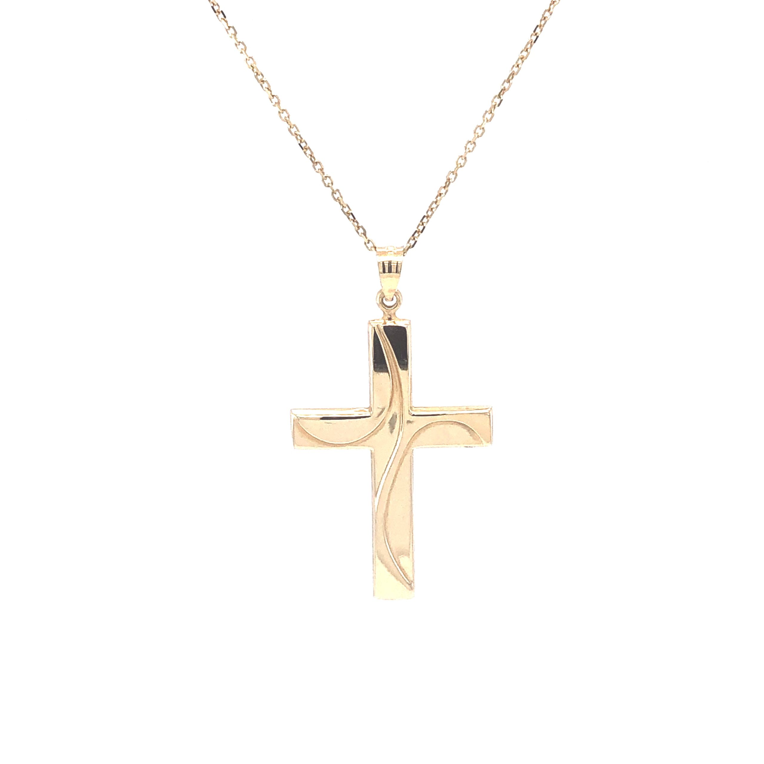 Cross with Curves 14k Gold Pendant