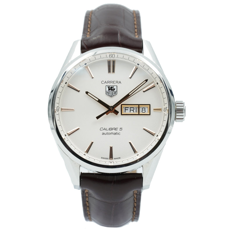 SOLD - TAG Heuer Carrera WAR201D.FC6291 Silver Dial on Brown Strap - 41mm