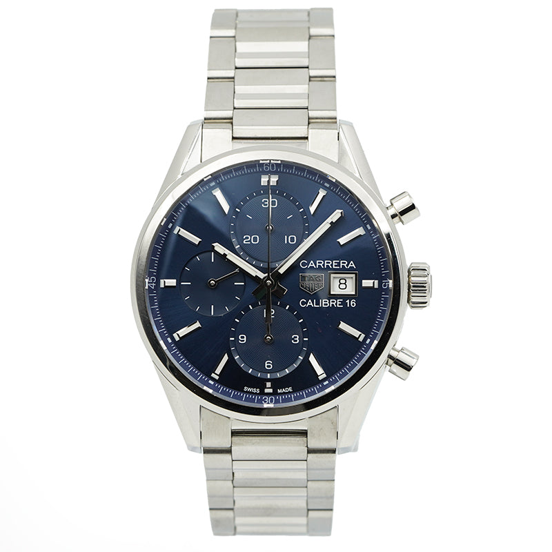 SOLD - 5/4/24 - Tag Heuer Carrera 41mm Blue Dial Chronograph CBK2112.BA0715 Cal. 16 B&P '20
