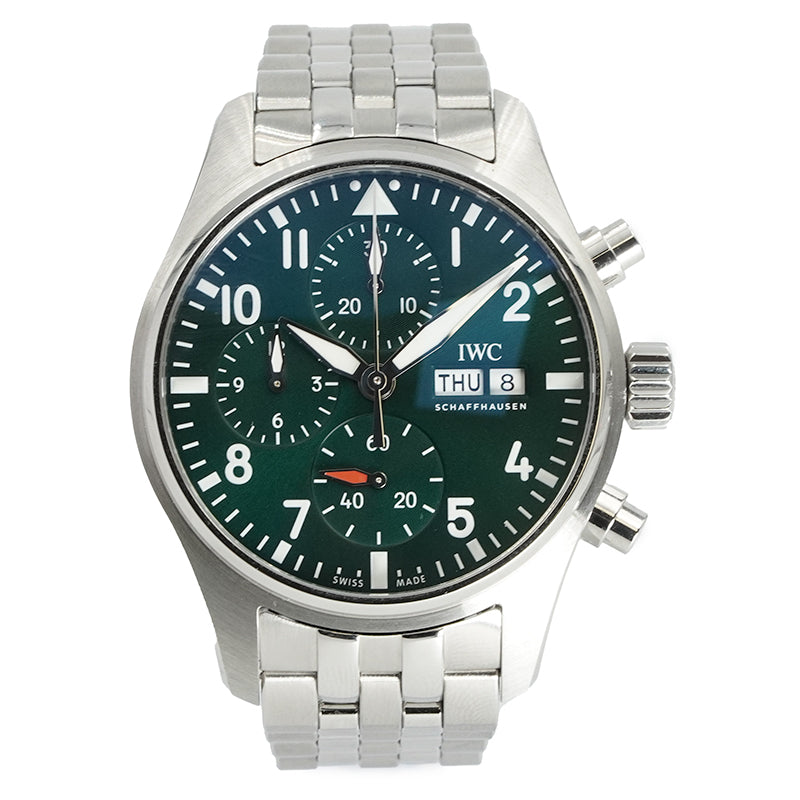 SOLD - 3/5/25 - IWC Pilots Chronograph IW388104 Green Dial 41mm 2023 Box and Book