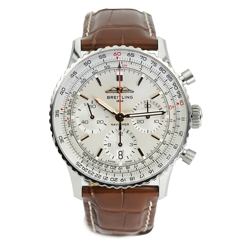 SOLD - 1/22/24 - Breitling Navitimer 41mm B01 Chronograph Silver Dial B&P 2023 AB0139211G1P1