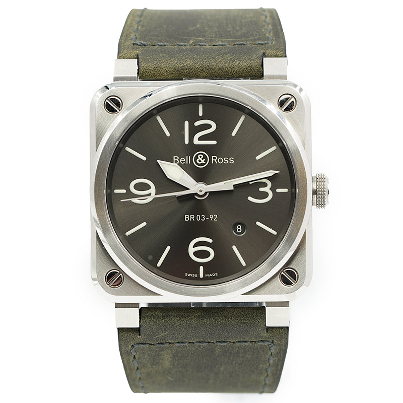 SOLD - 4/15/25 - Bell & Ross BR03-92 Grey Lum on Leather Strap B&P 2022