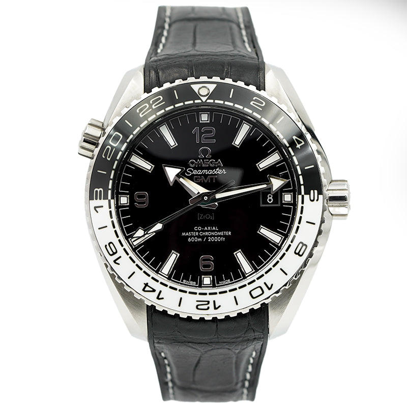 SOLD - 11/09/23 - Omega Planet Ocean GMT 43.5mm 21533442201001 Seamaster Black & White Bezel