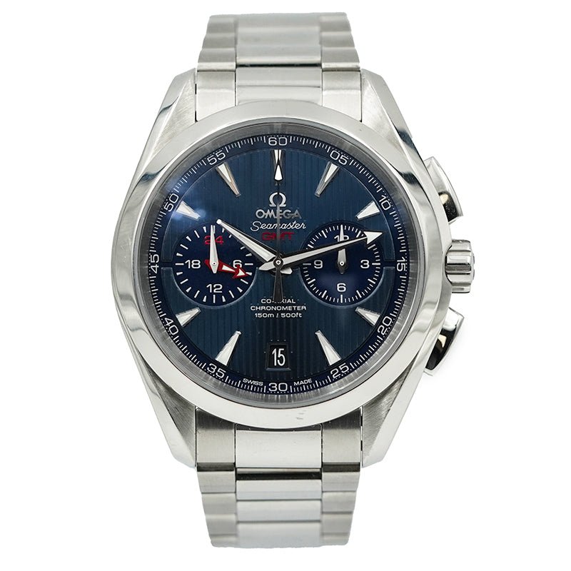 SOLD - 7/7/25 - Omega Aqua Terra Chronograph 231.10.43.52.03.001 Blue Dial GMT 43mm B&P