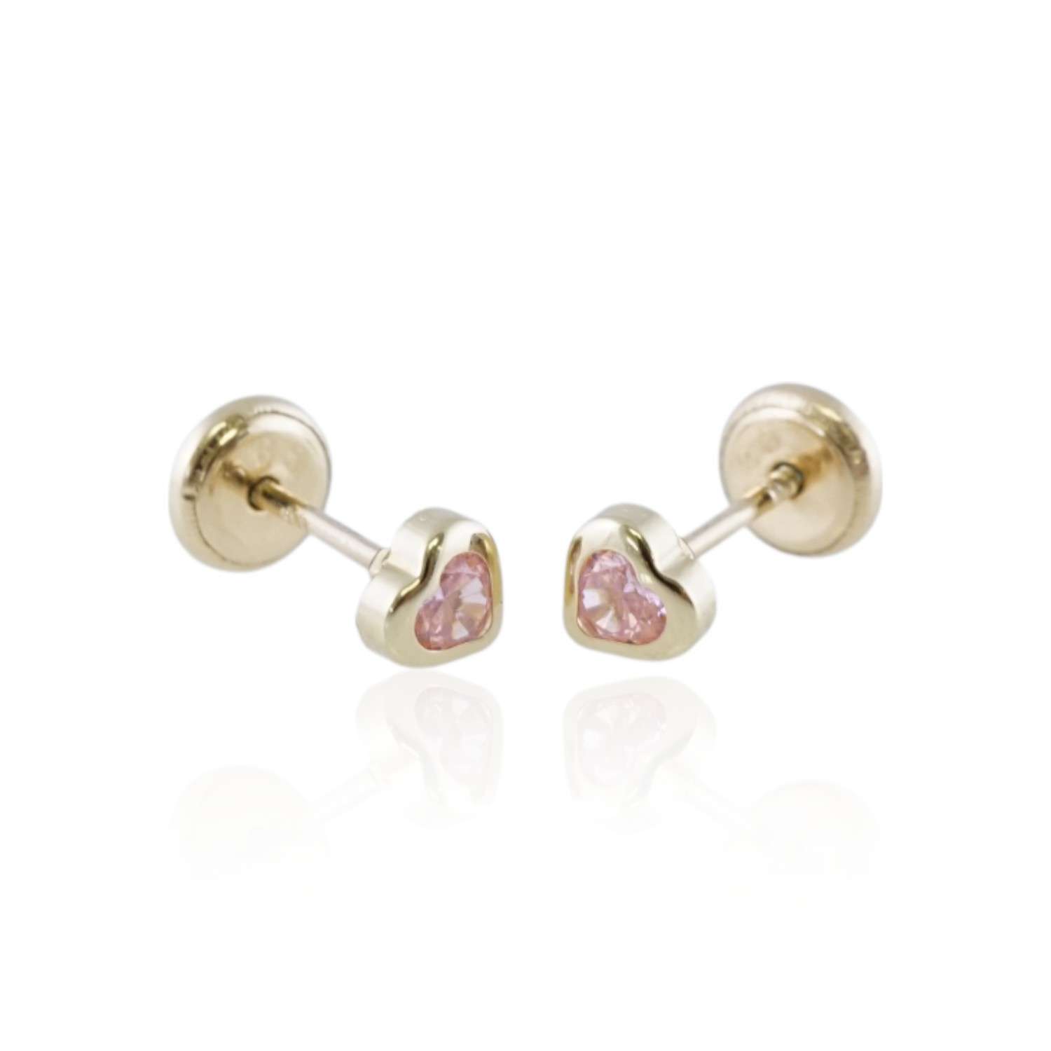 14k Yellow Pink Heart Stud Earring