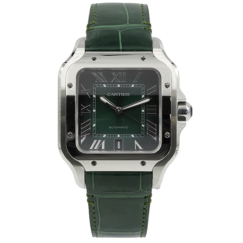 SOLD - 8/10/24 - Cartier Santos Green Dial WSSA0062 Stainless Steel B&P