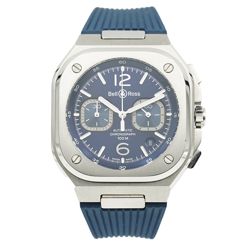 SOLD - Bell & Ross BR05C-BU-ST/SRB Blue Chronograph B&P '22 on Rubber