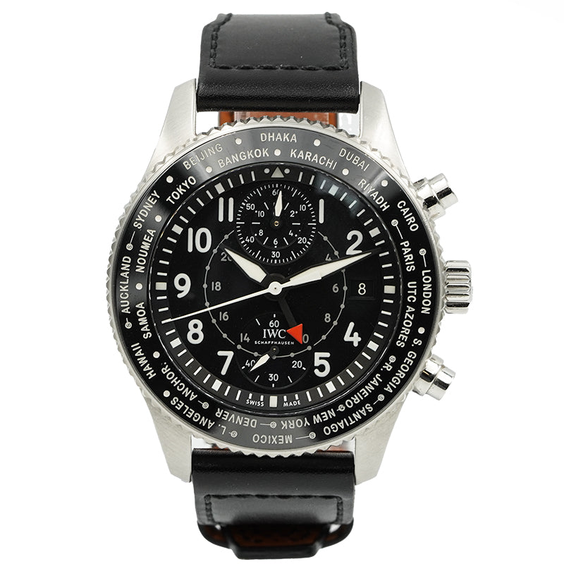 SOLD - 1/03/24 - IWC Pilot Timezoner Chronograph IW395001 Black Dial 46mm