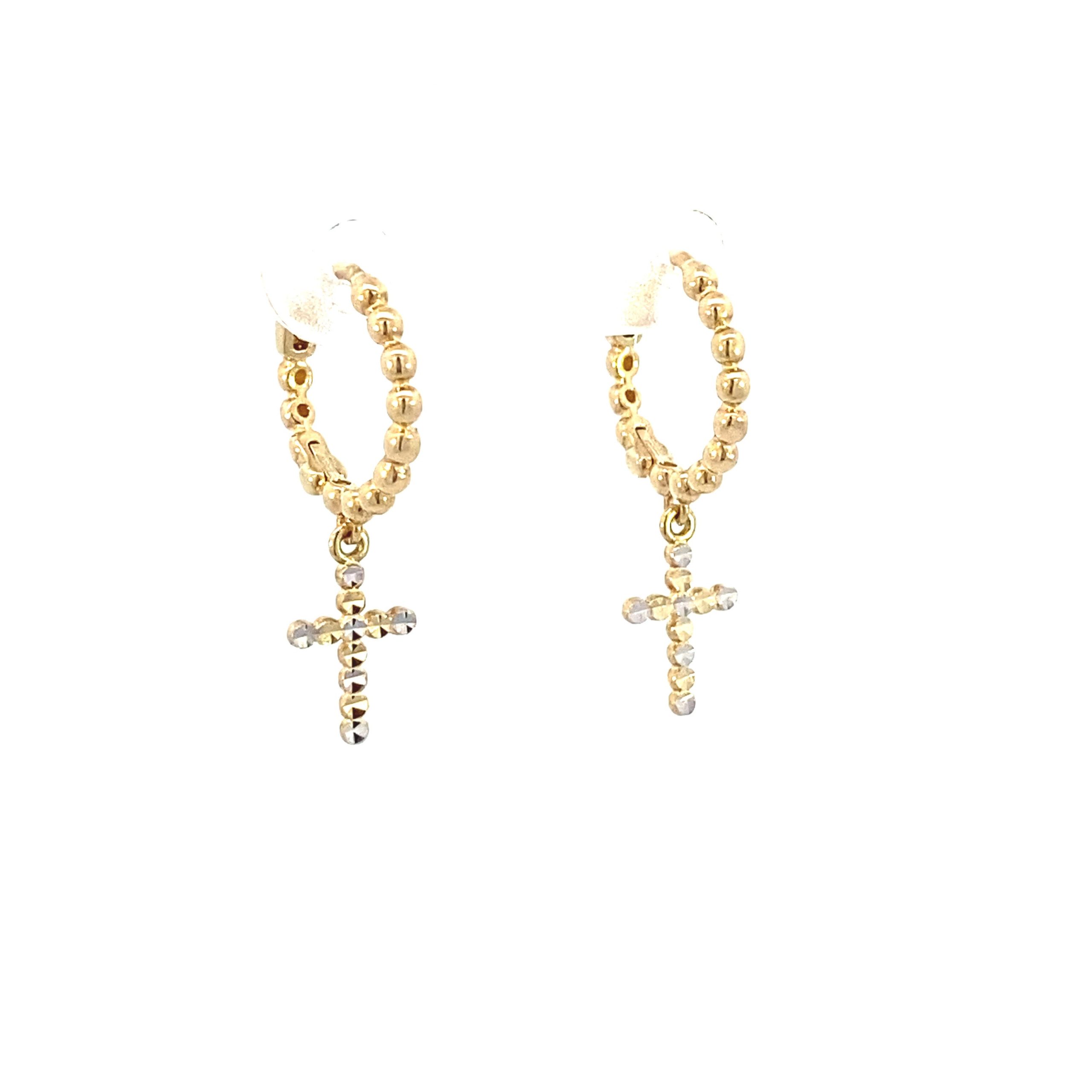 14K Gold Beads Hoops Cross