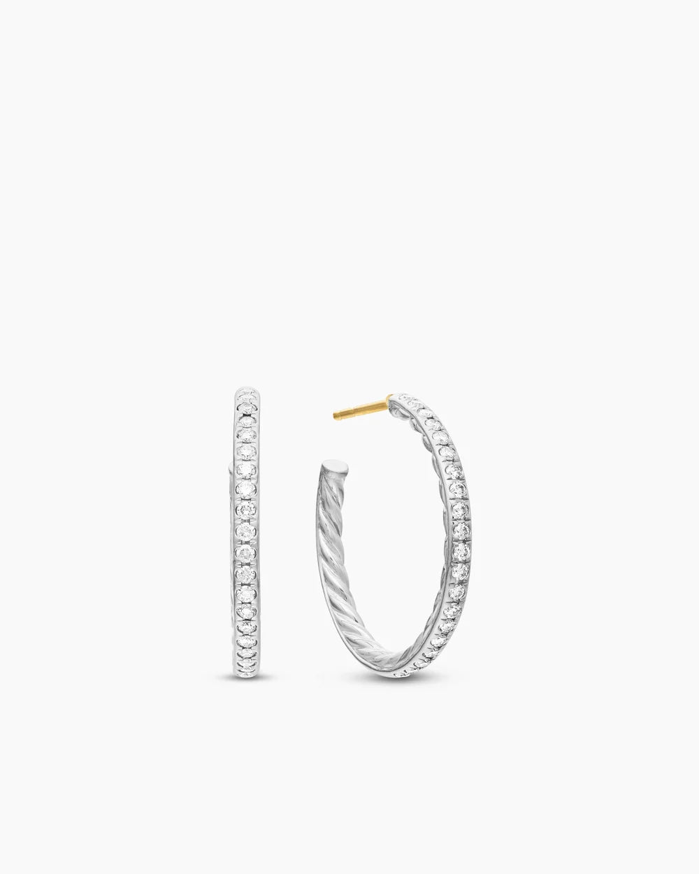 PAVÉ HOOP EARRINGS Sterling Silver with Diamonds, 25.4mm