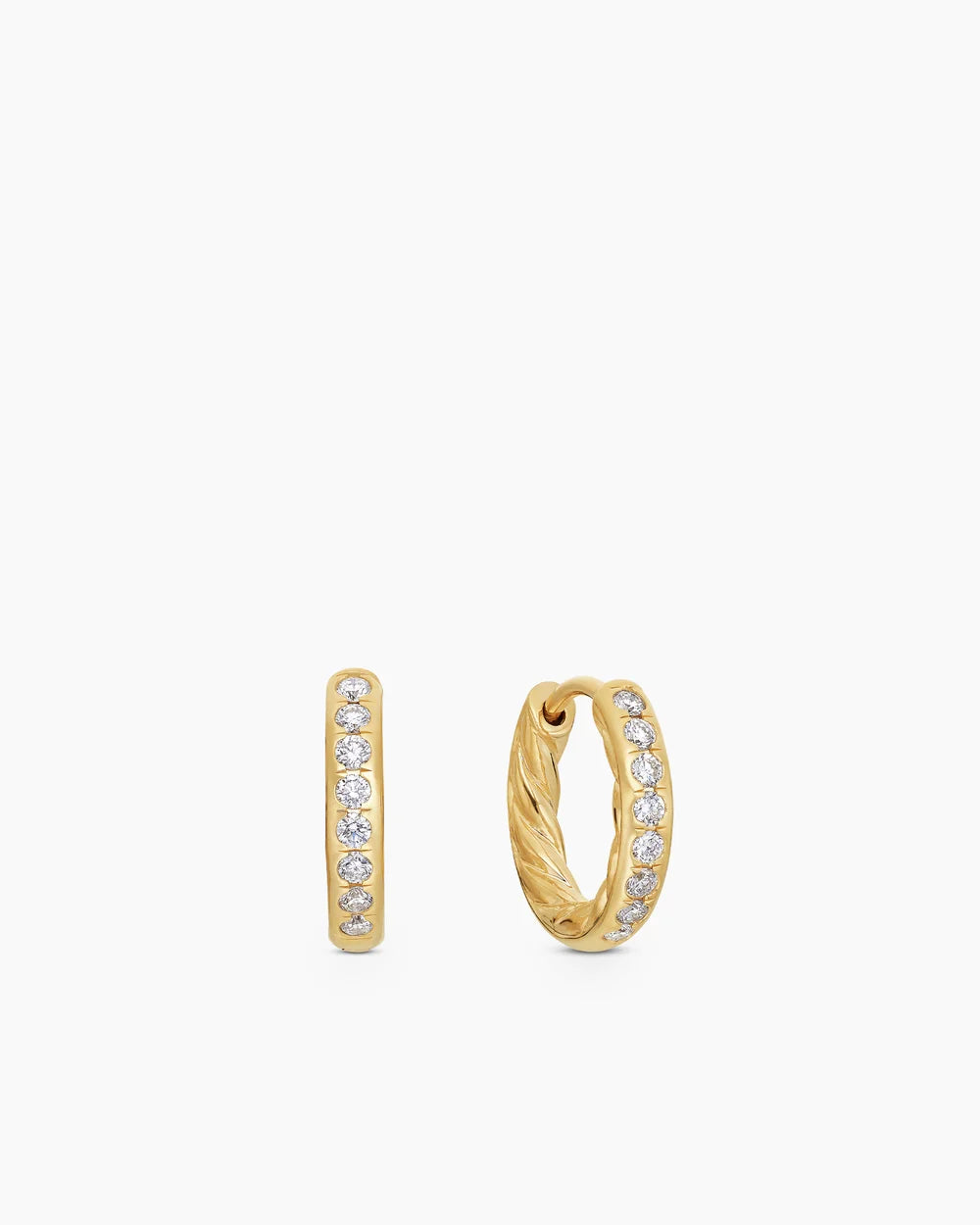 PAVÉ HUGGIE HOOP EARRINGS 18K Yellow Gold with Diamonds, 13mm