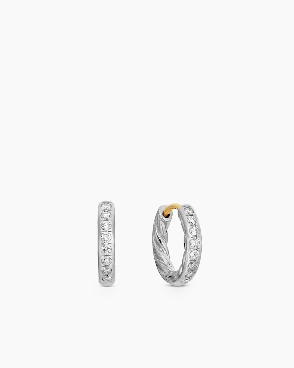 Pavé Huggie Hoop Earrings Sterling Silver with Diamonds, 13mm