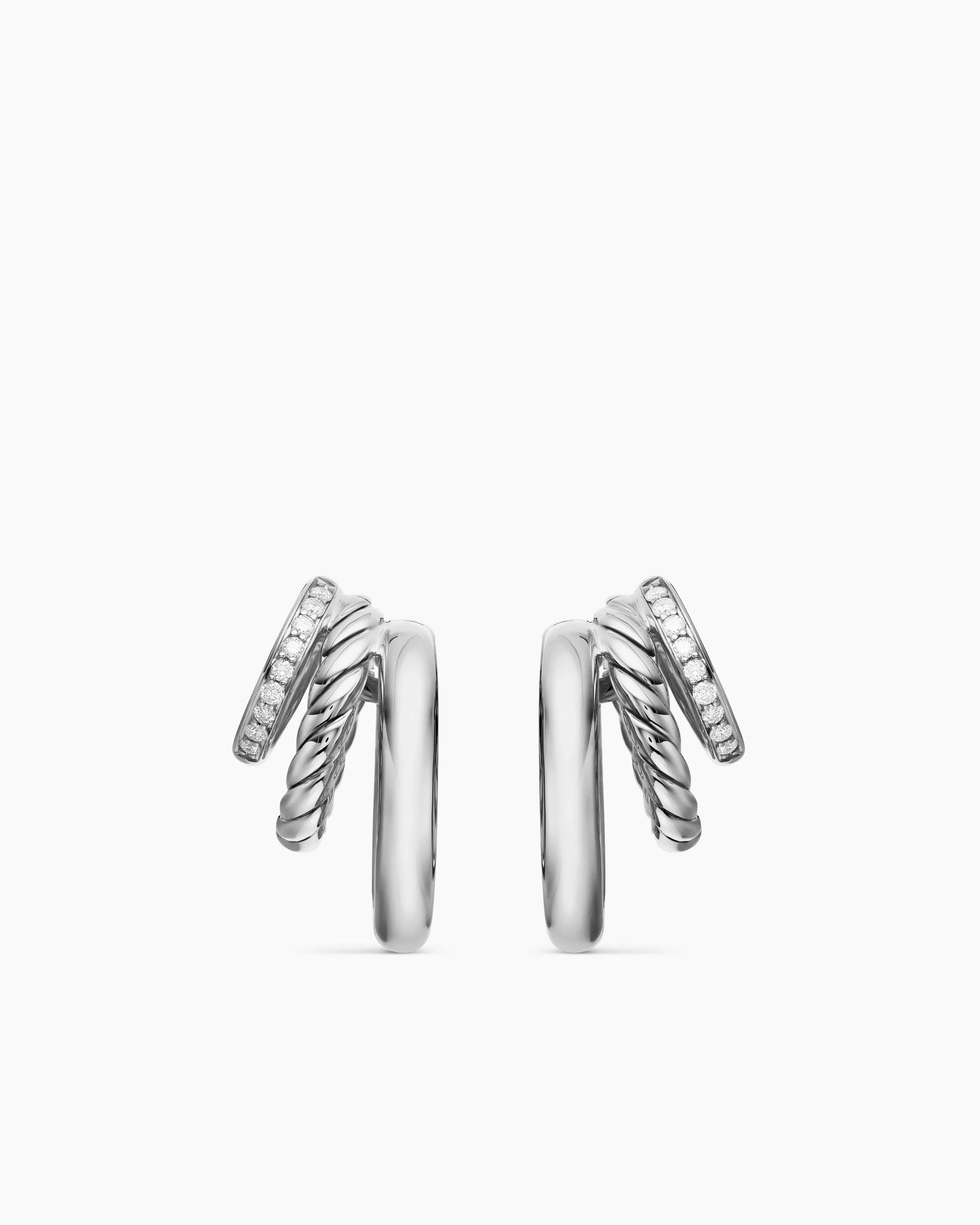 DY Mercer® Three Row Hoop Earrings Sterling Silver with Diamonds, 21mm