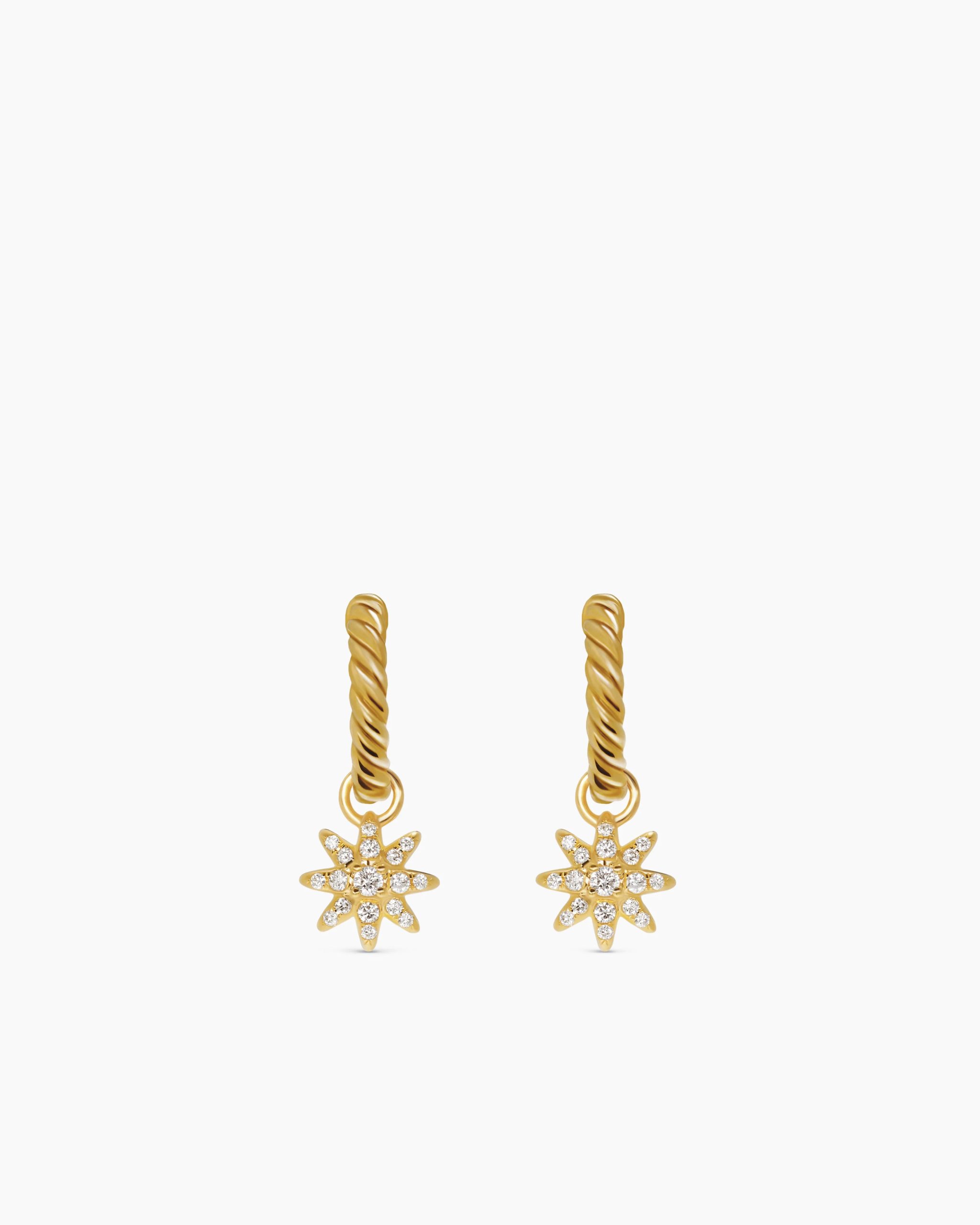 Petite Starburst Drop Earrings 18K Yellow Gold with Diamonds, 18.1mm