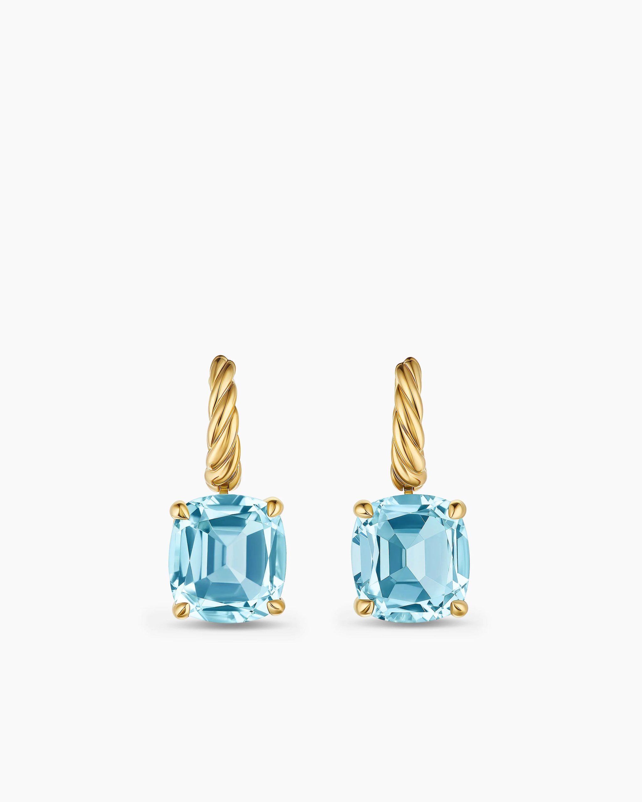 Marbella Drop Earrings 18K Yellow Gold with Sky Blue Topaz, 11mm