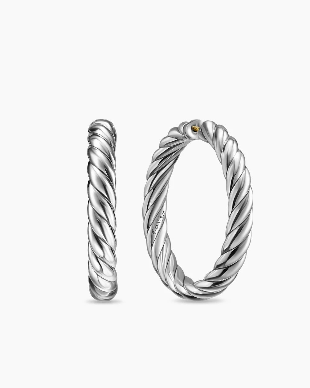 Sculpted Cable Hoop Earrings Sterling Silver, 38mm